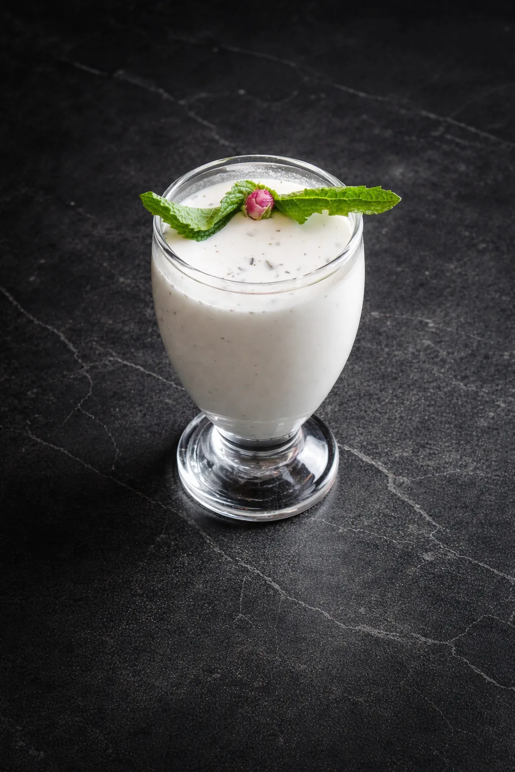 Traditional doogh yogurt drink with mint