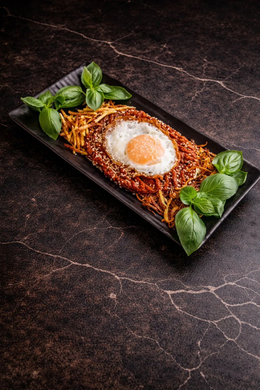 Traditional adas polo with fried egg and crispy onions