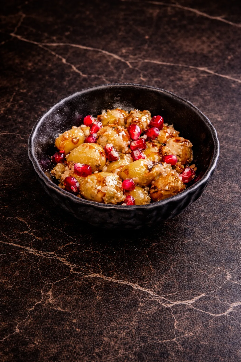 Seasoned olives and pomegranate appetizer